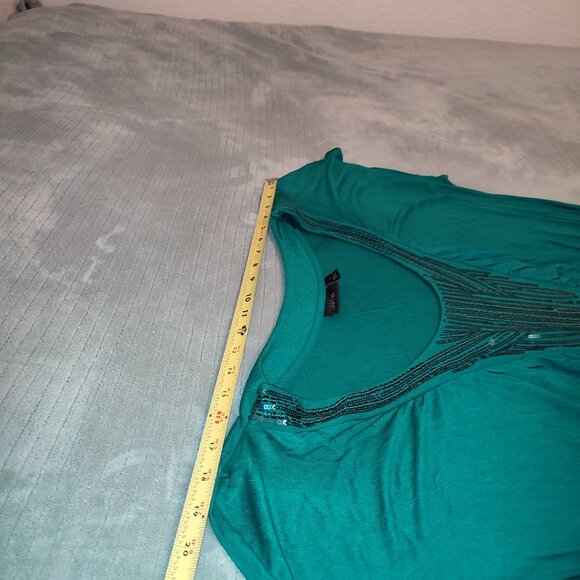 Apt. 9 Emerald Green Shirt Elegant Statement Comfy Sequins Business Casual - Picture 7 of 9